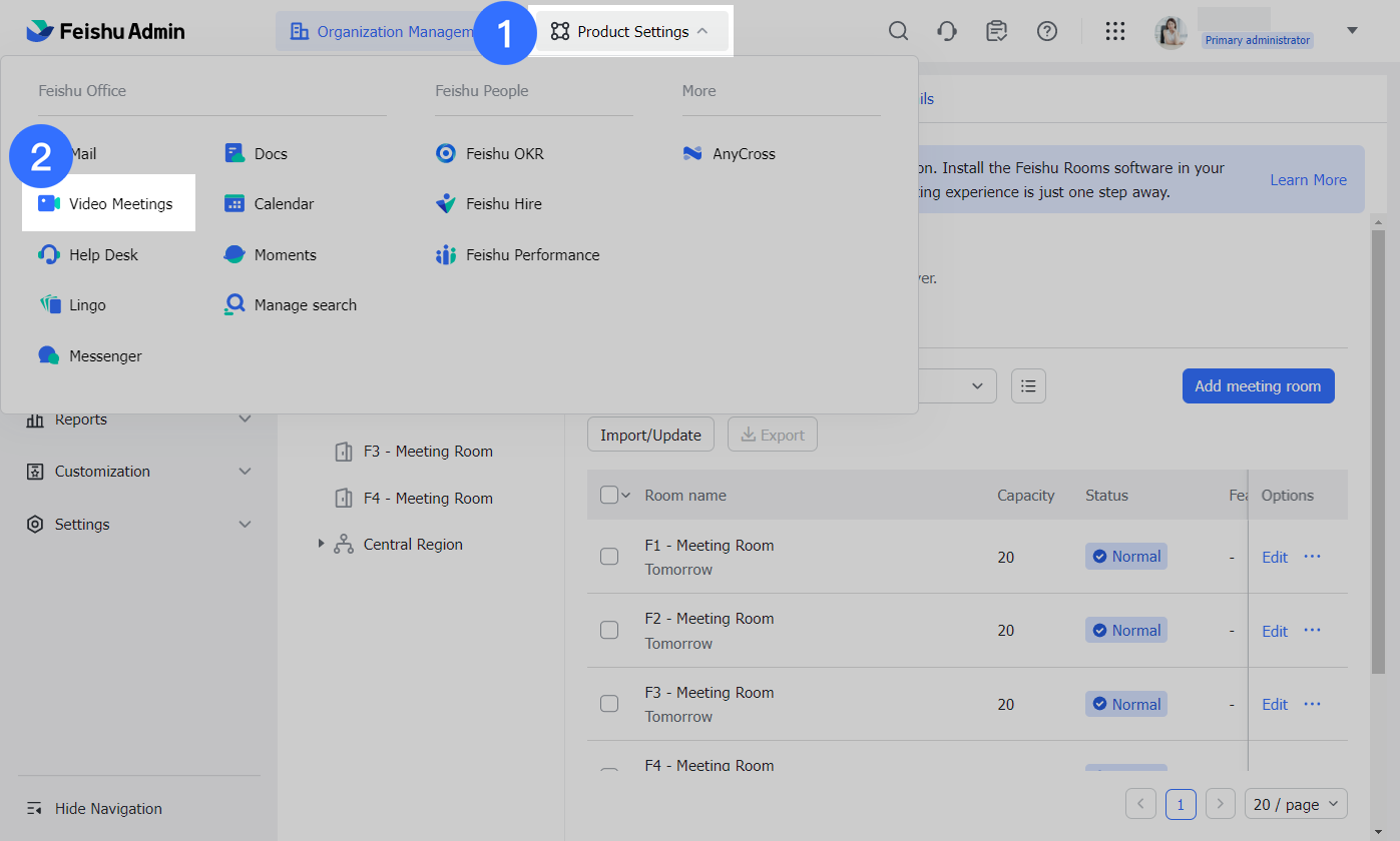 Admin | Configure meeting settings