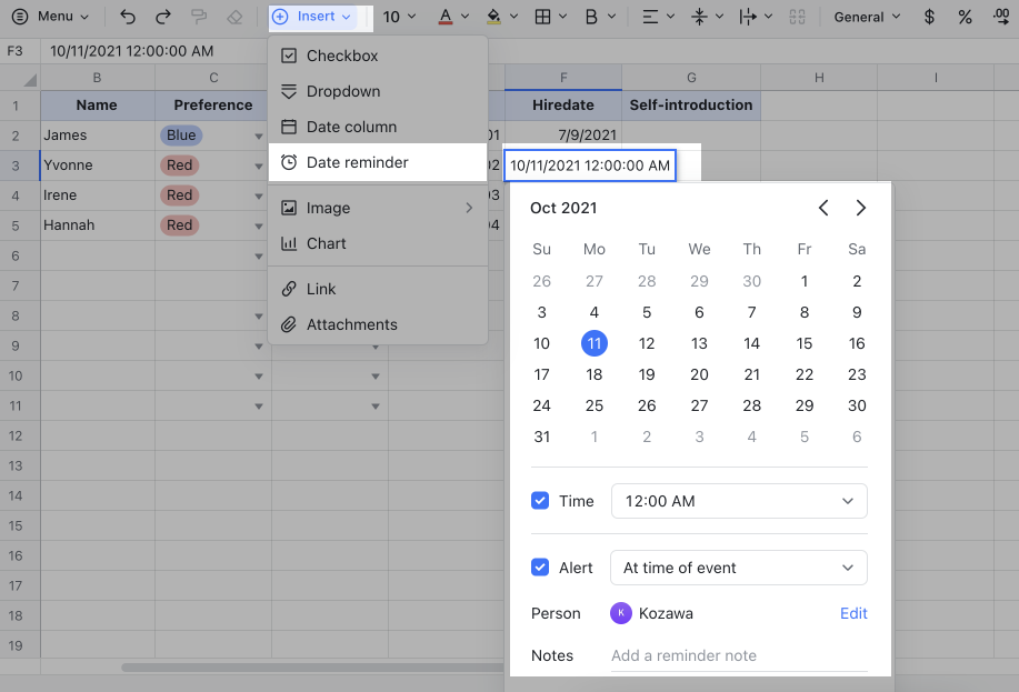 Use date reminder in Sheets
