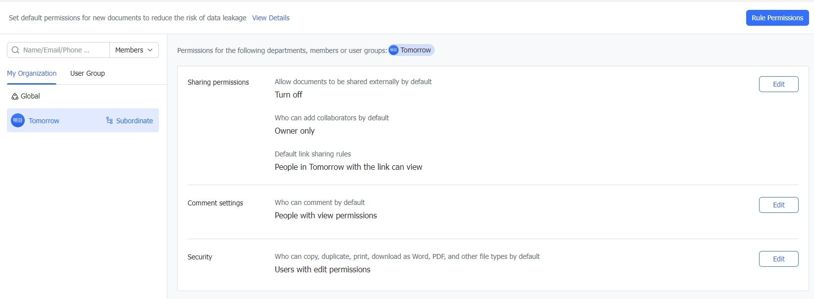Admin | Configure default permissions for Docs