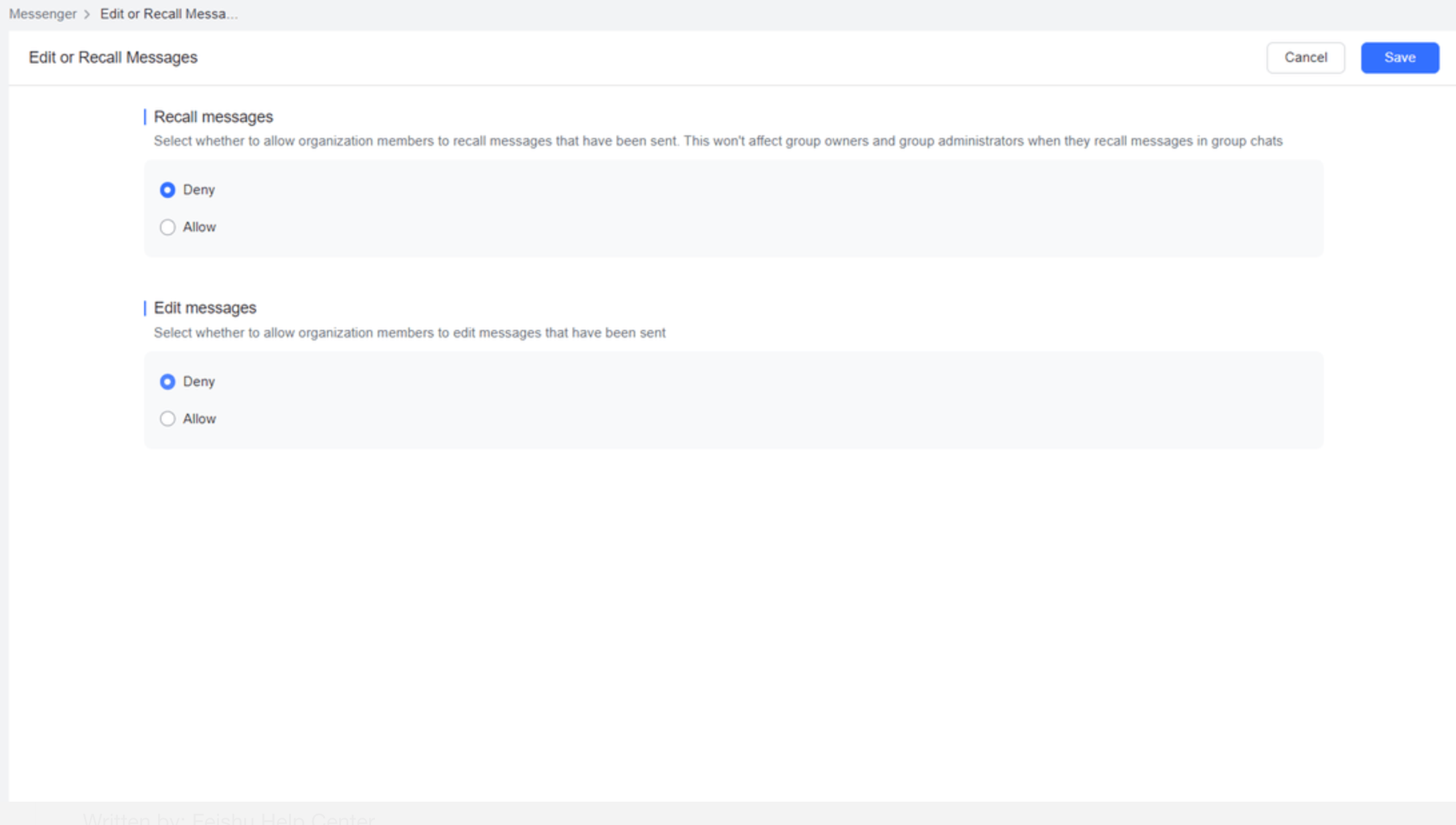Admin | Set permissions to recall or edit messages