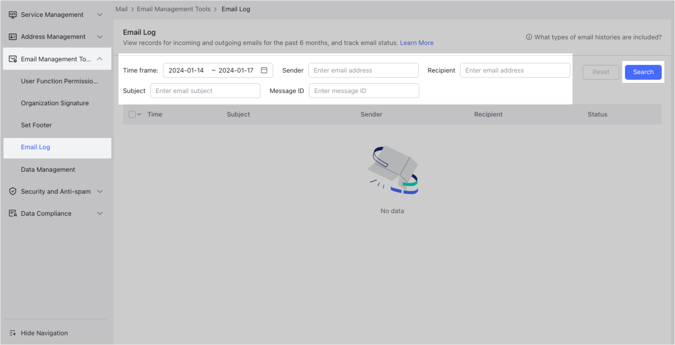 Admin | View email sending and receiving history