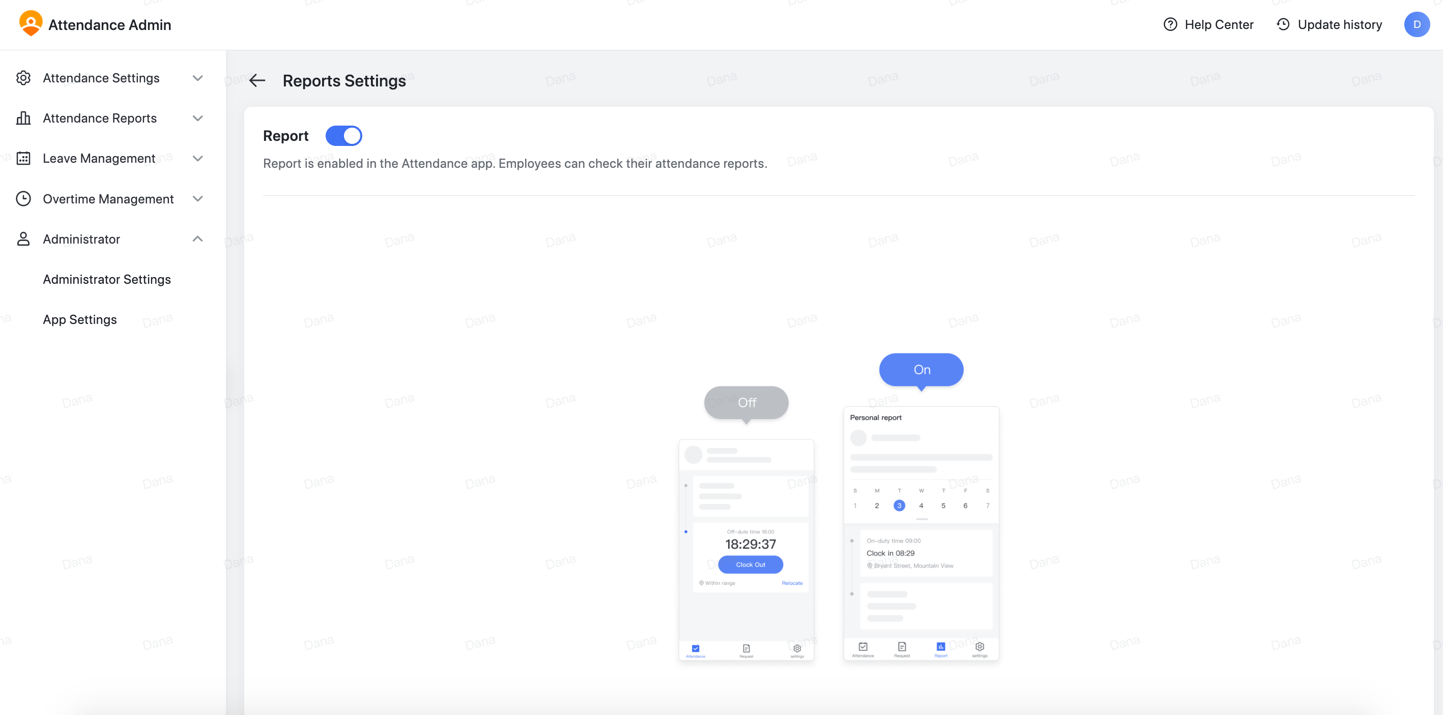 Admin | APP Settings | Set up Report