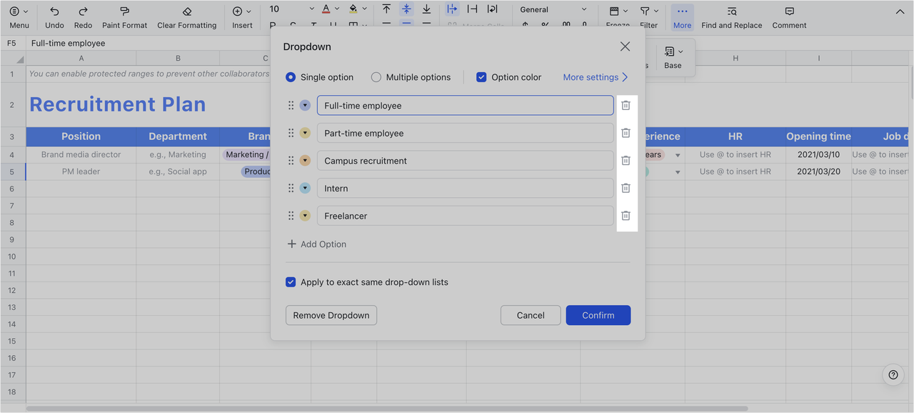 Use dropdown lists in Sheets