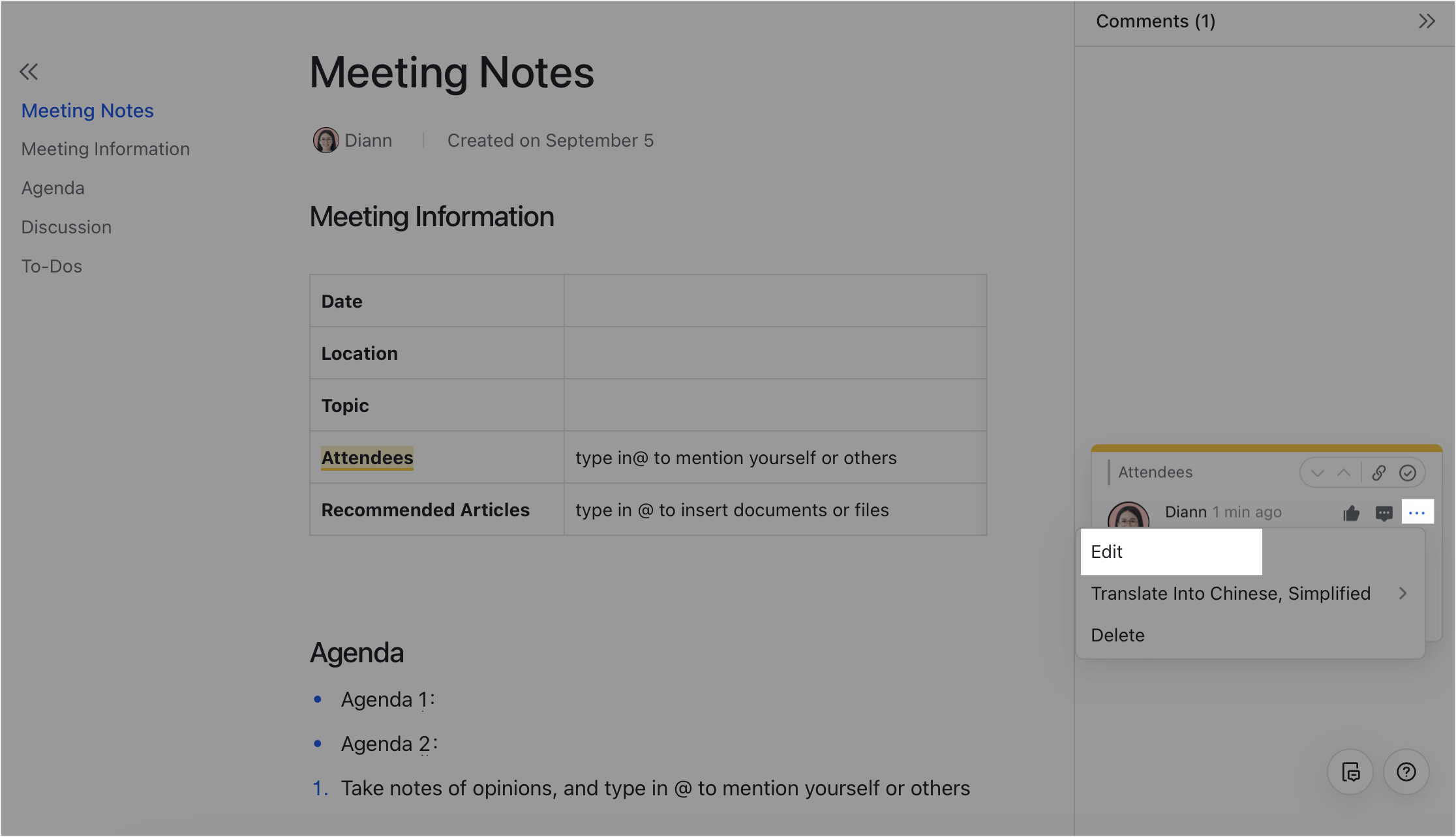 Add comments in Feishu Docs