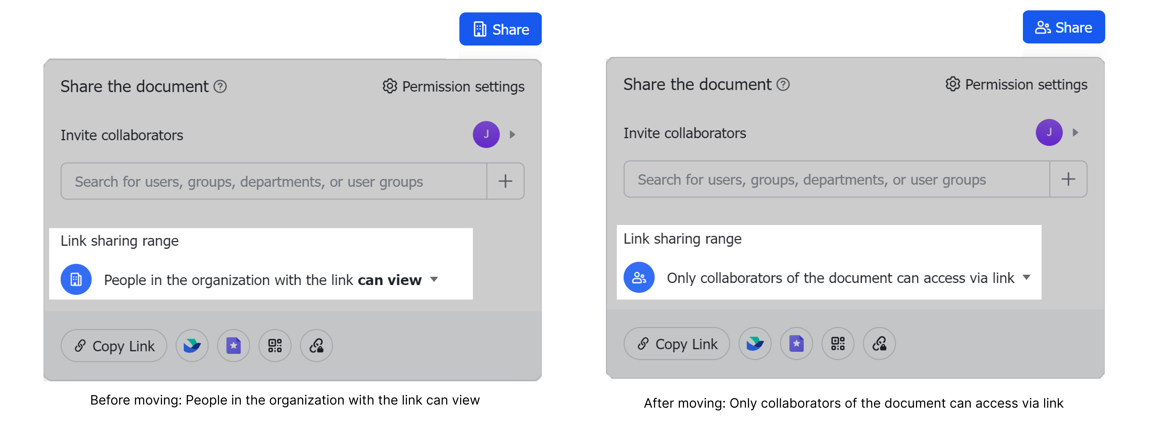 Changes to collaborators and permissions after a document is moved