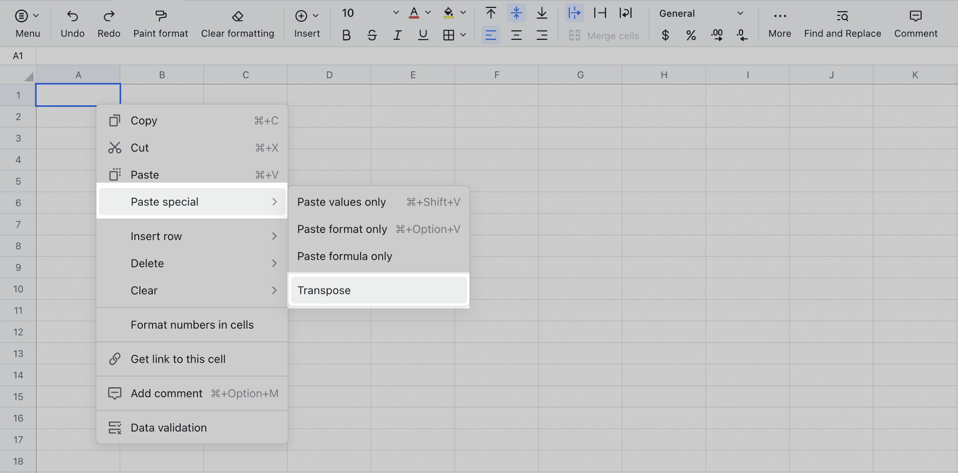 Transpose rows and columns in Sheets