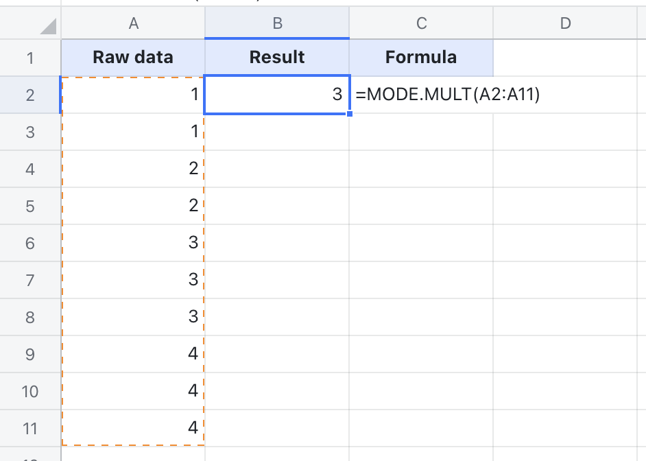 MODE.MULT function for Sheets