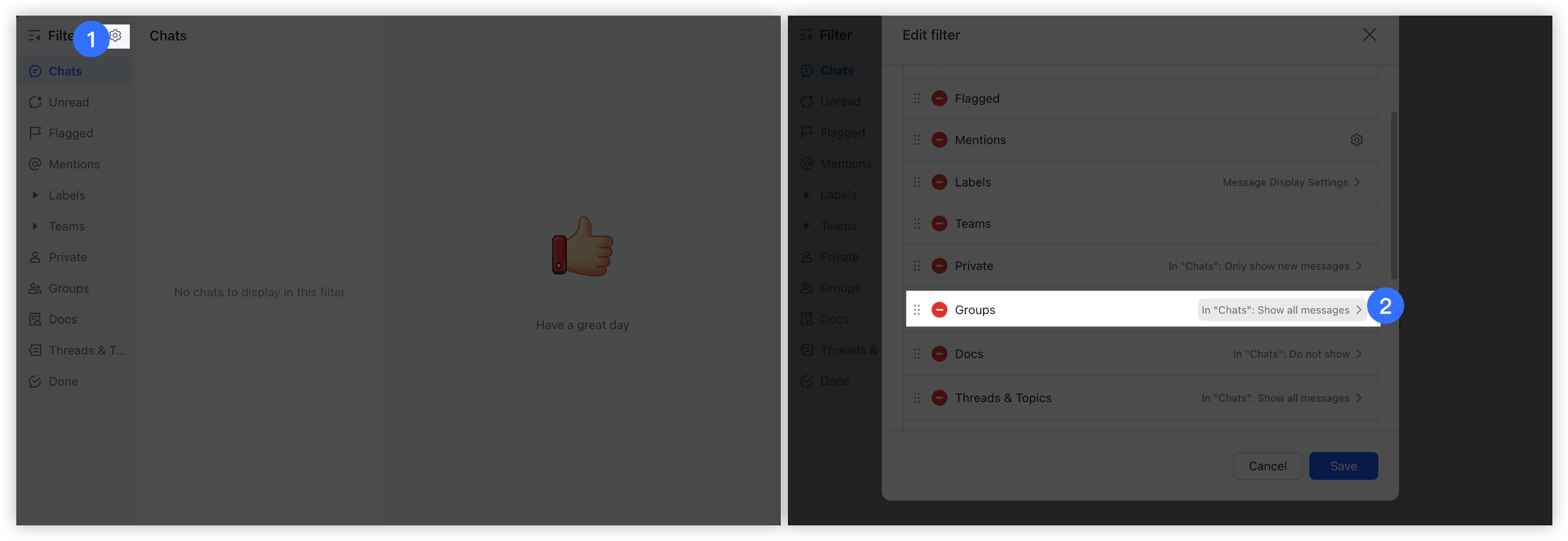 Change message display settings
