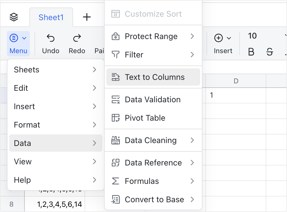 Use text to columns in Sheets