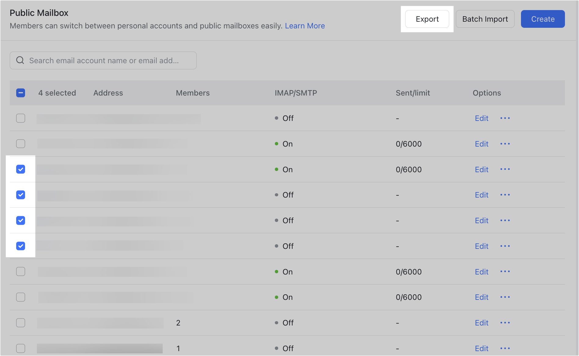 Admin | Batch import or export public mailboxes