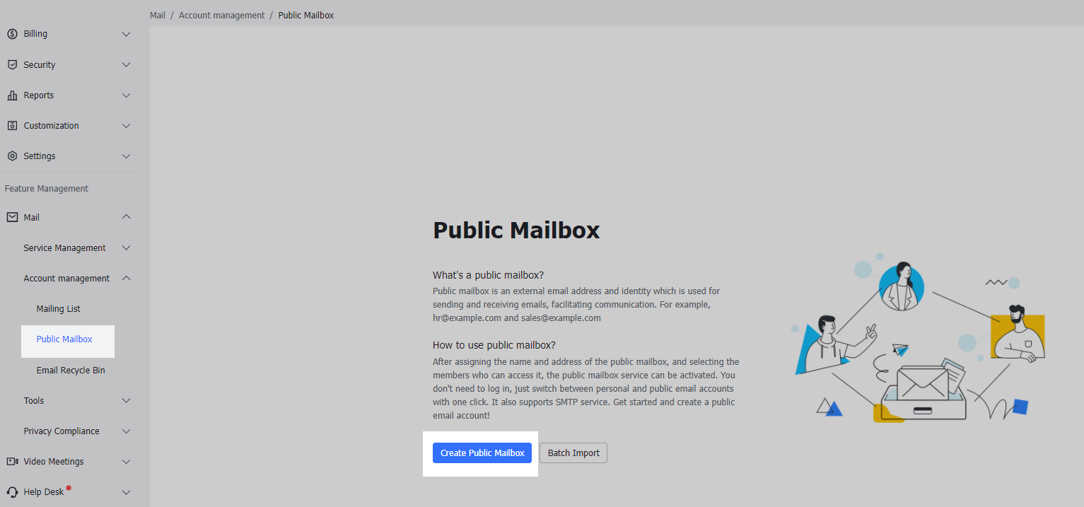 Admin | Use public mailbox to send and receive emails