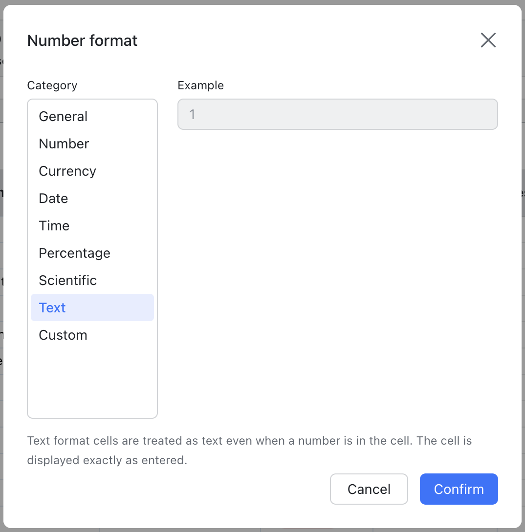 Change the number format in Sheets