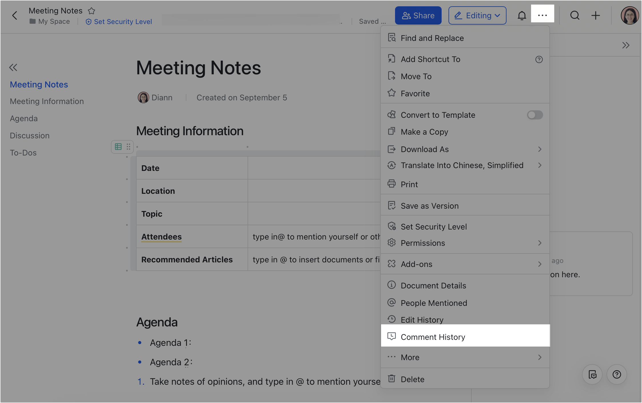 Add comments in Feishu Docs