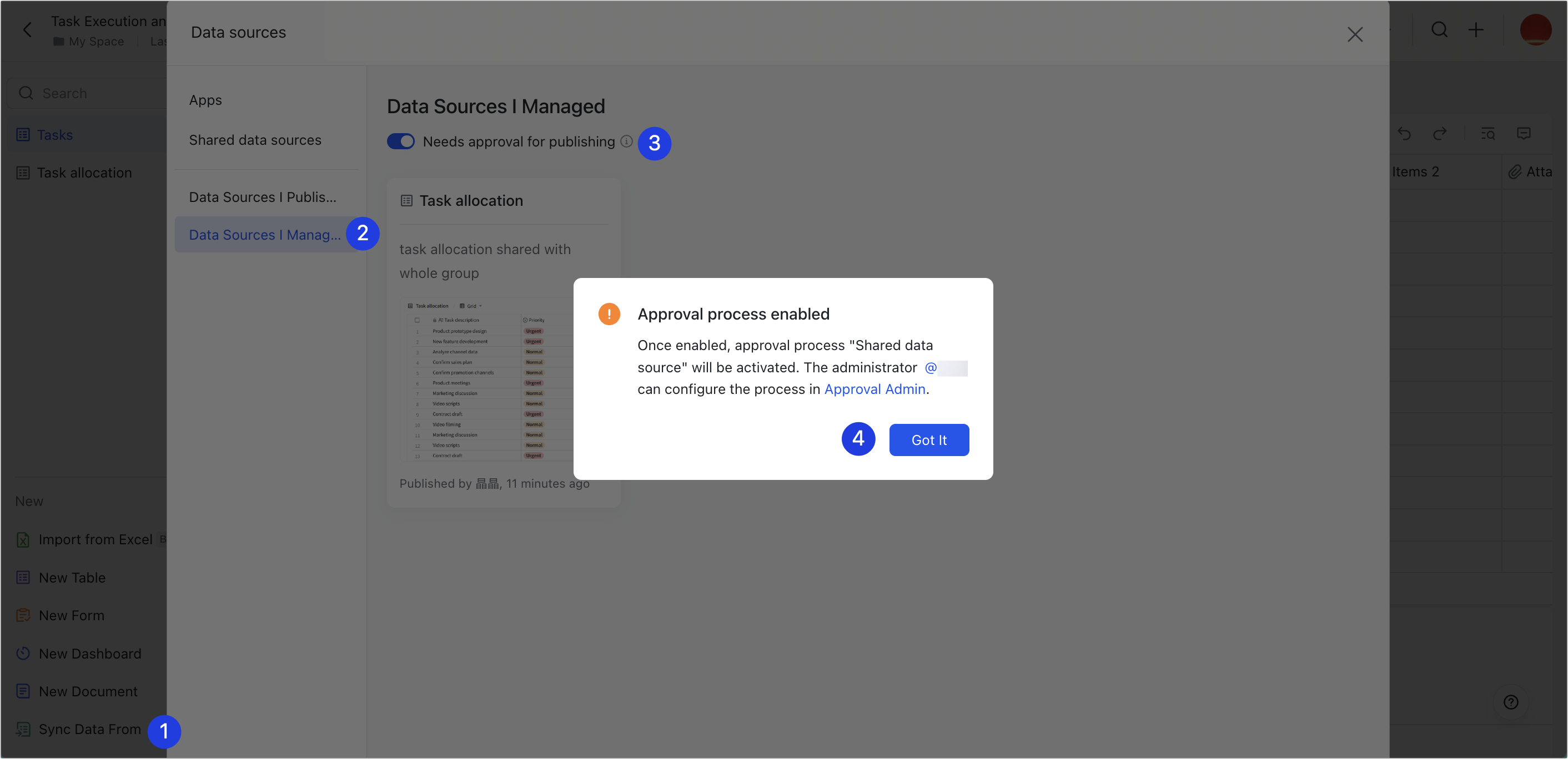 Share data sources with organization members in Base