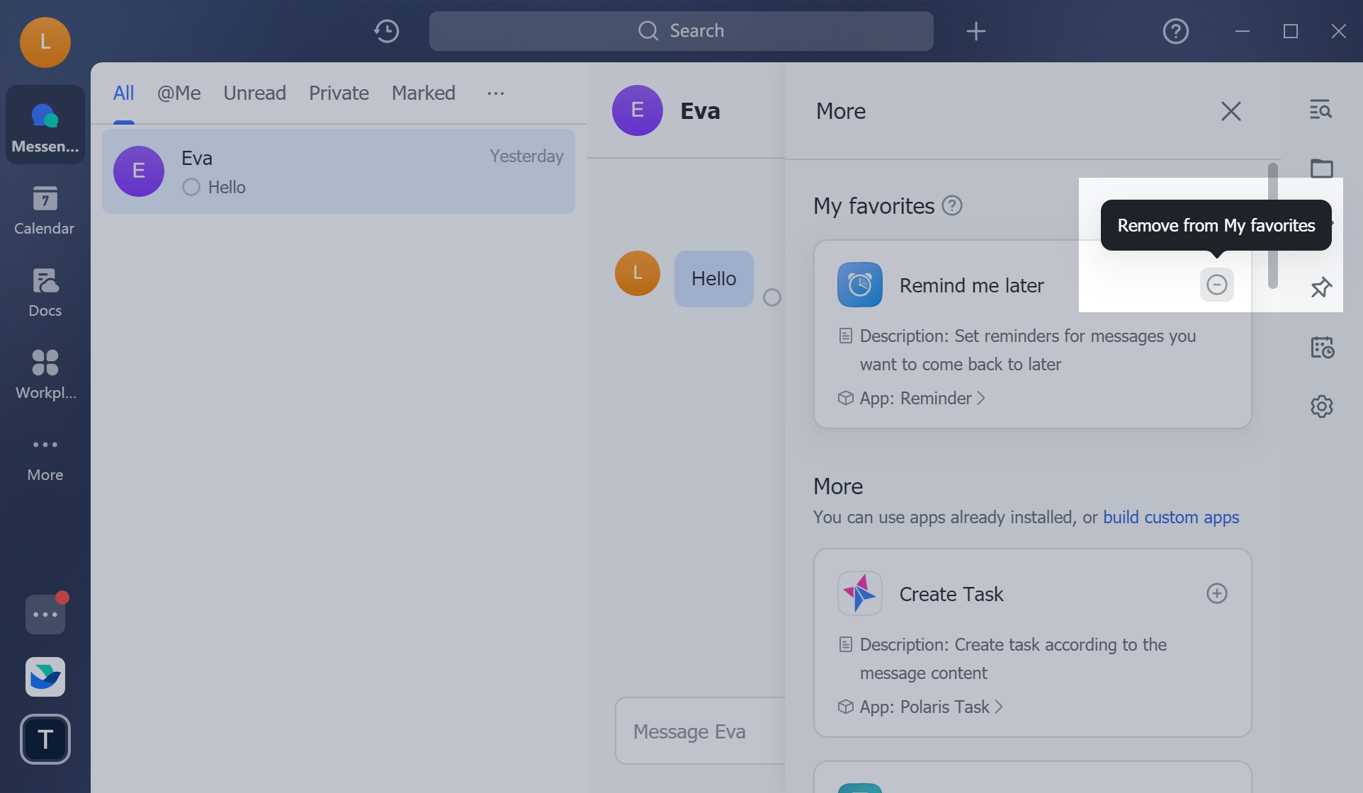 Access apps in the message field + menu and message menu