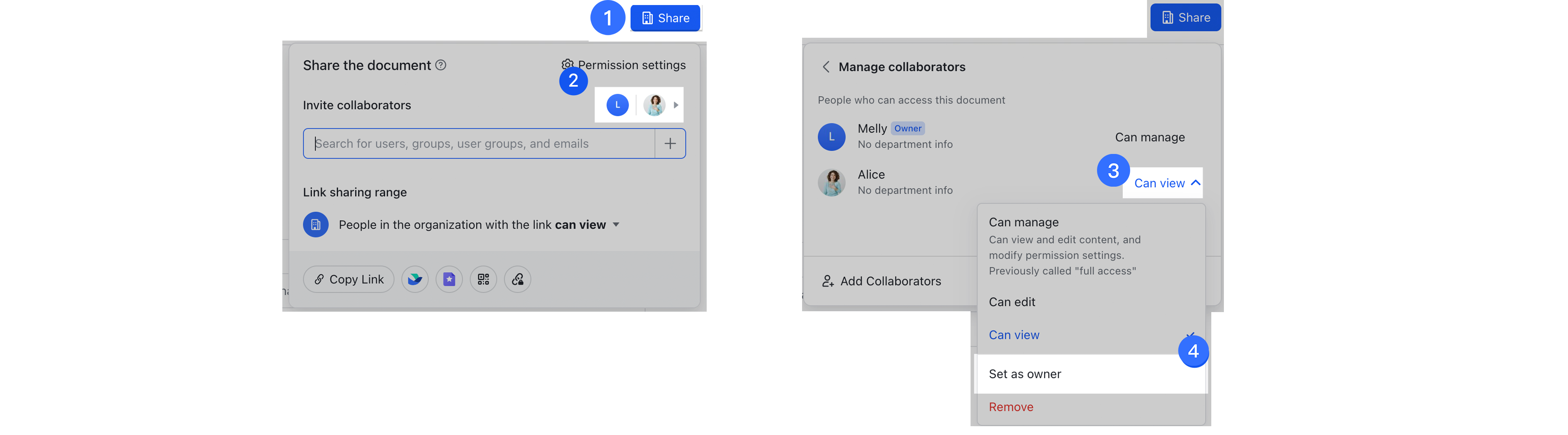 Transfer ownership of documents and folders