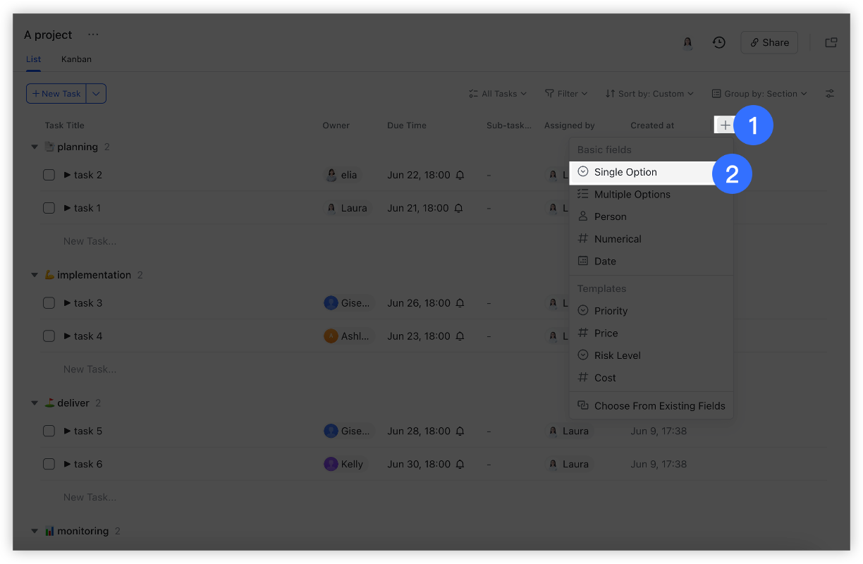 Add custom fields in Task List