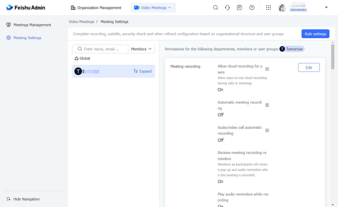 Admin | Set up video meeting management permissions for administrators