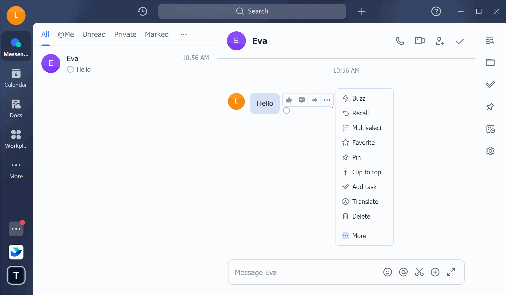 Access apps in the message field + menu and message menu