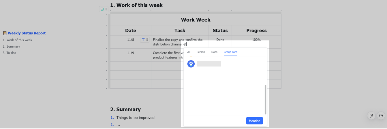 Comment, @mention, and like in Docs
