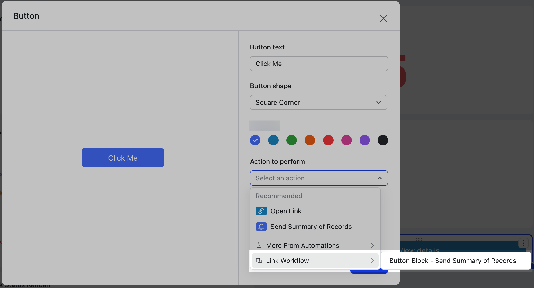 Use button blocks in Base dashboards