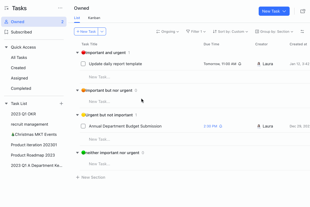 Tasks updates