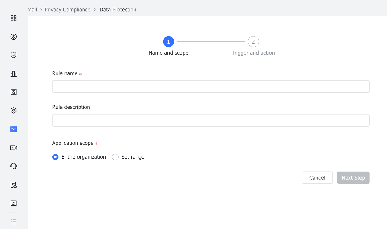 Admin | Set data protection rules for emails