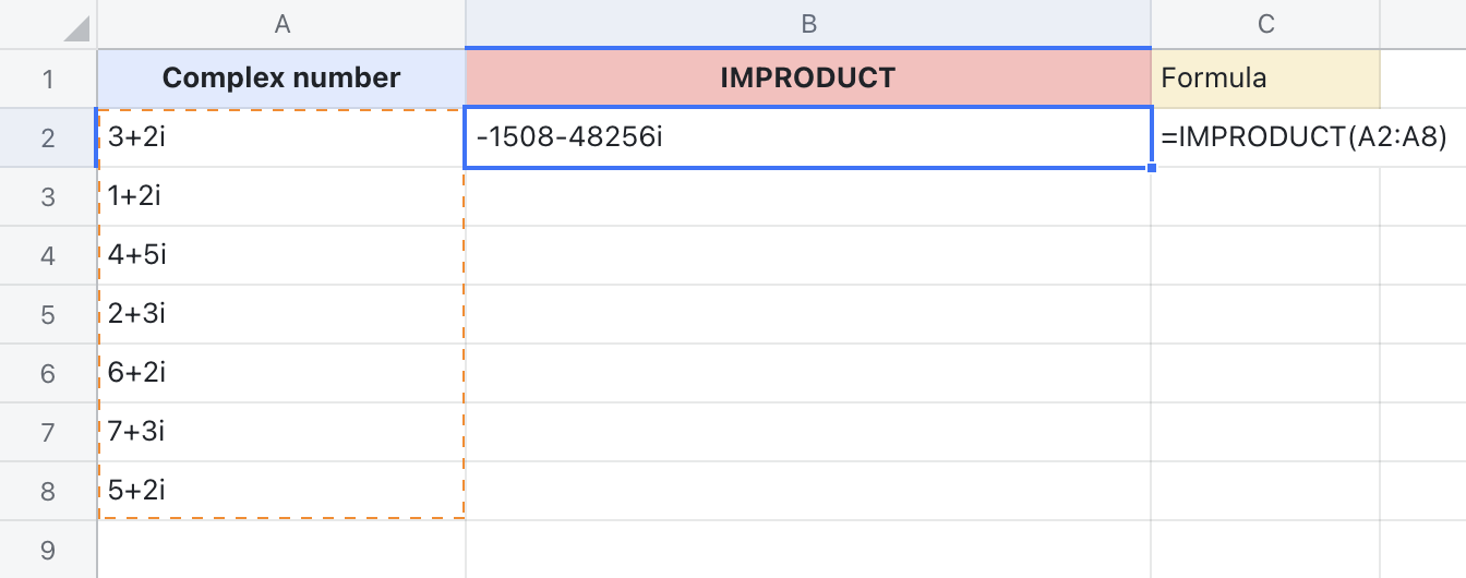 IMPRODUCT function for Sheets