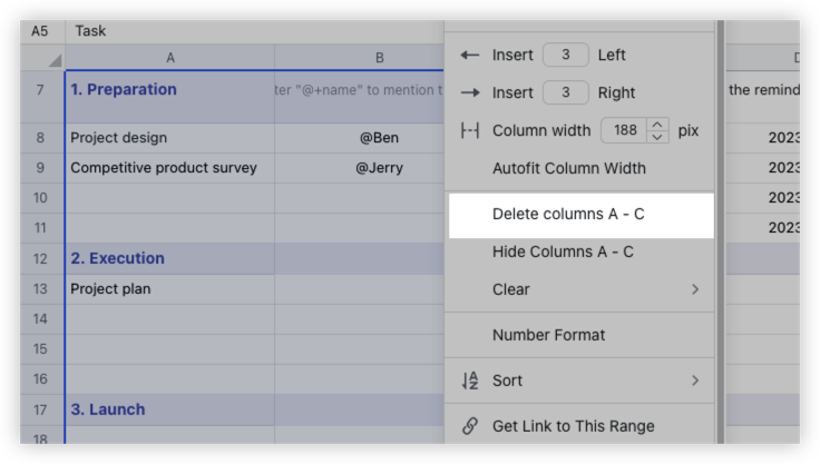 Insert rows, columns, and cells, and adjust row height/column width in ...