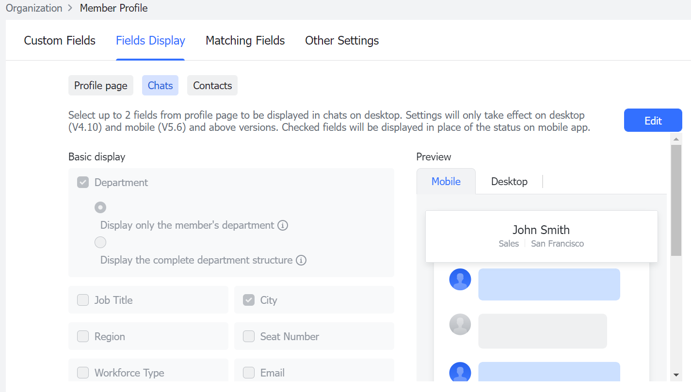 Admin | Display user fields in Messenger chats and Contacts