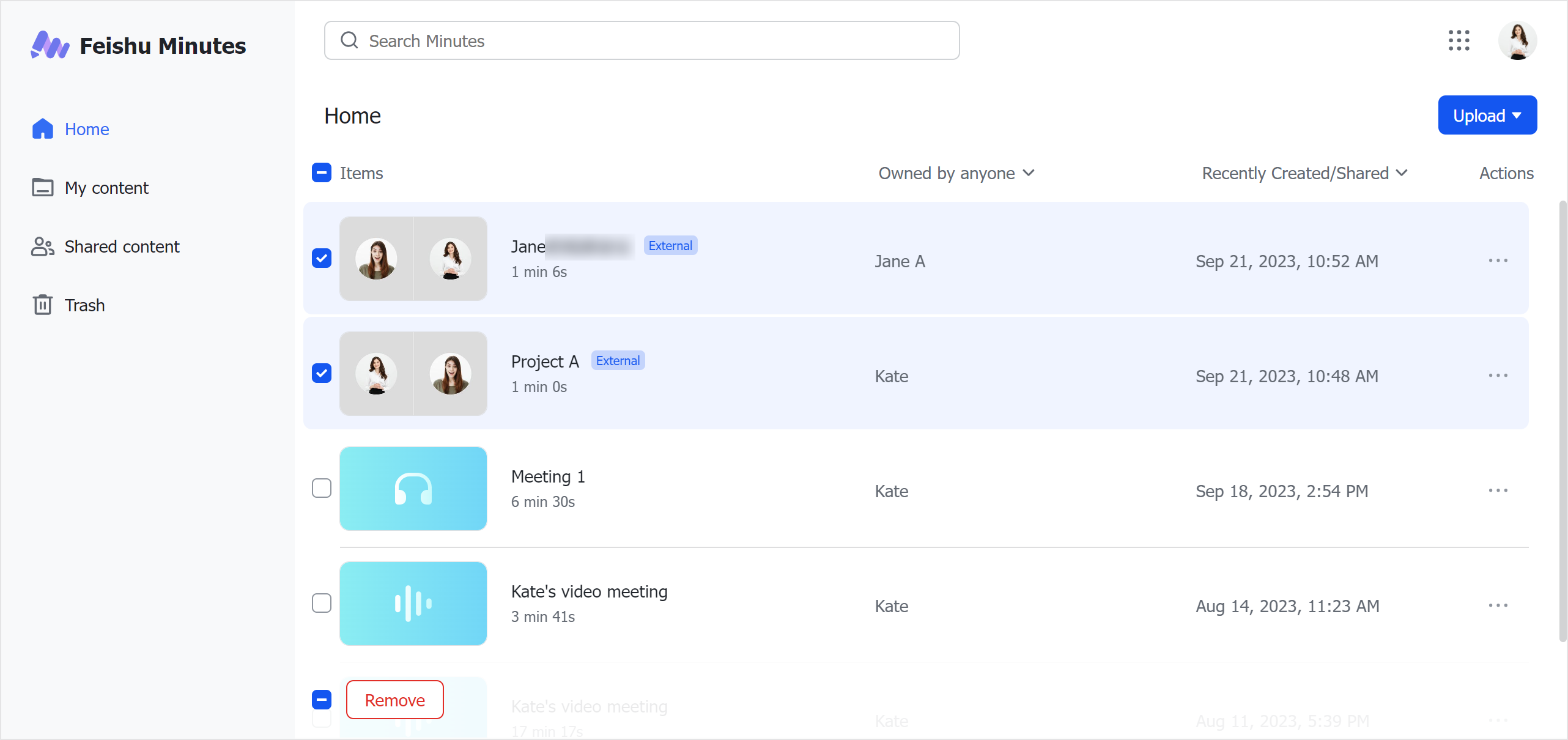 View and delete Minutes