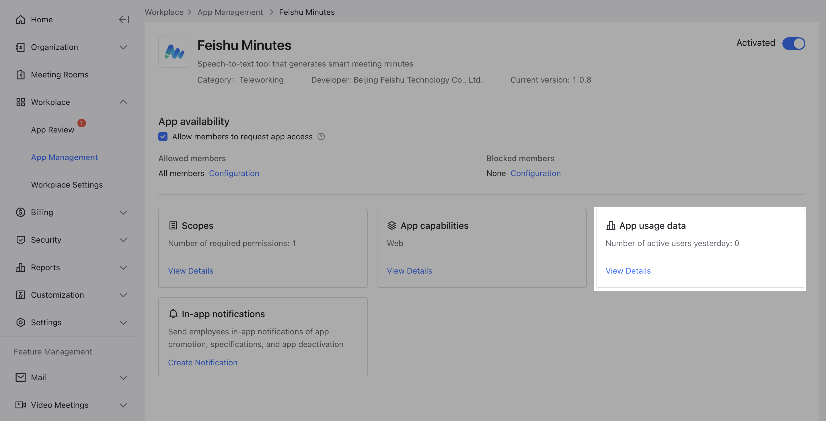 Admin | View app usage data