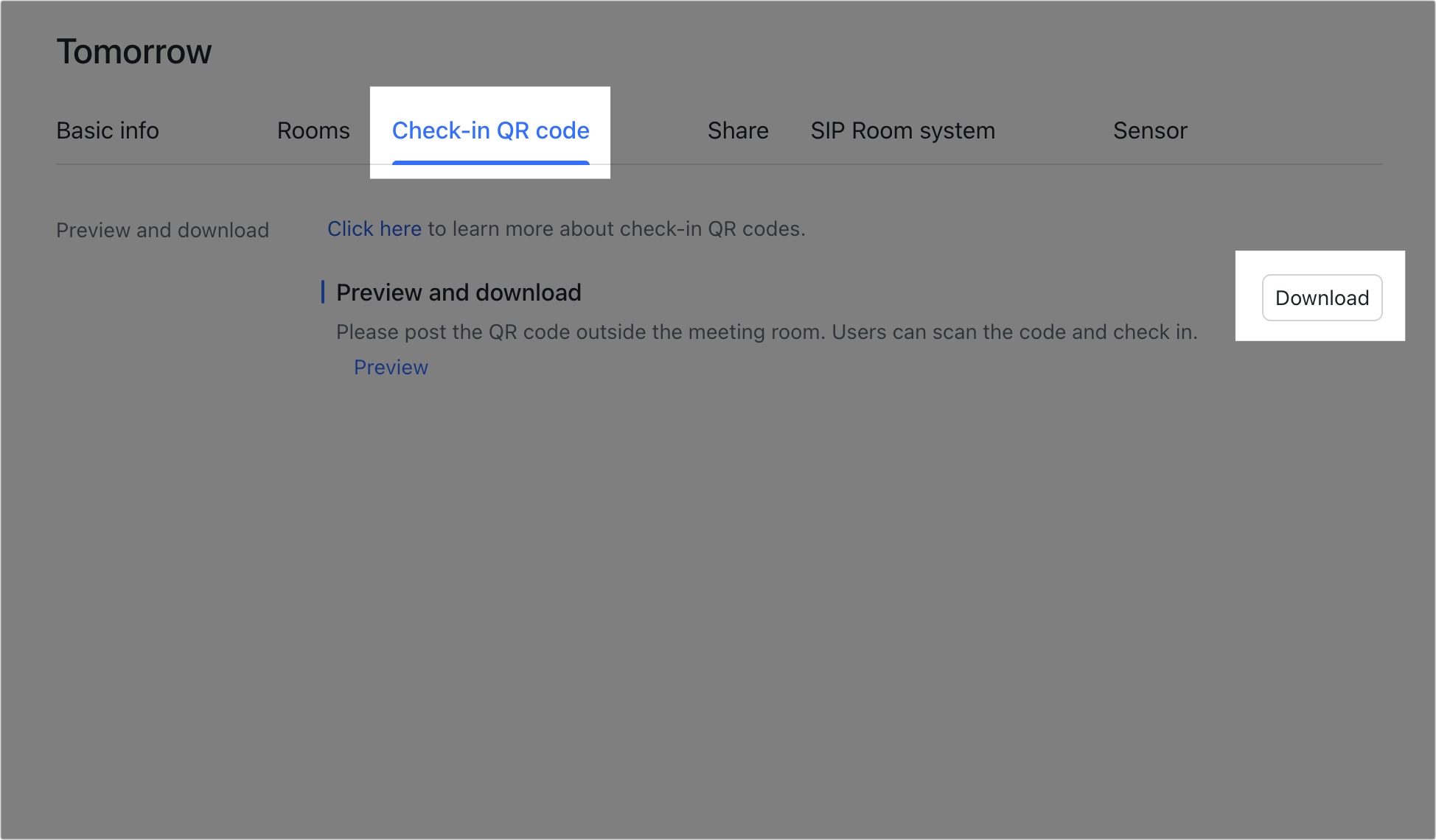 Admin | Set QR code check-in for meeting rooms