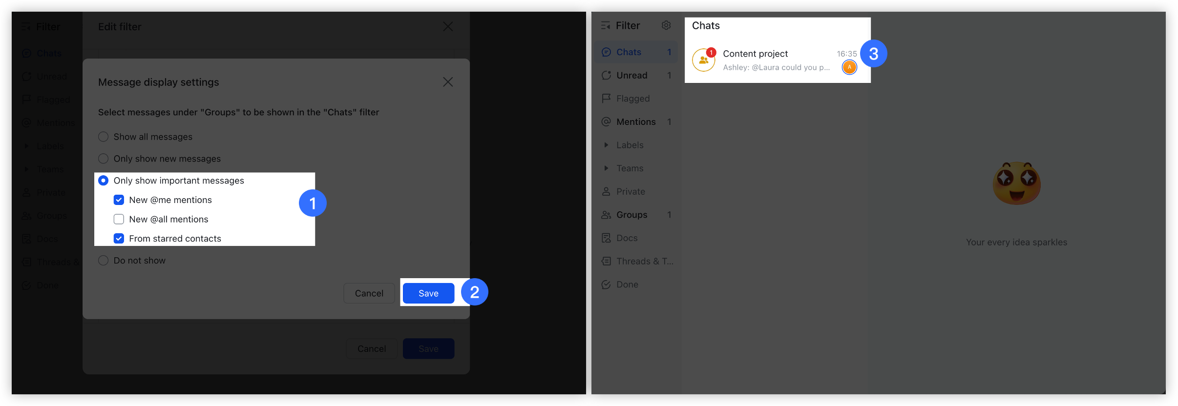 Change message display settings