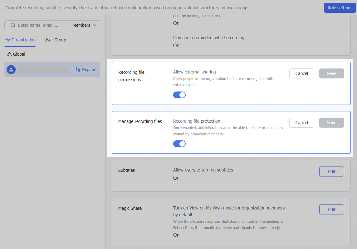 Admin | Configure meeting settings