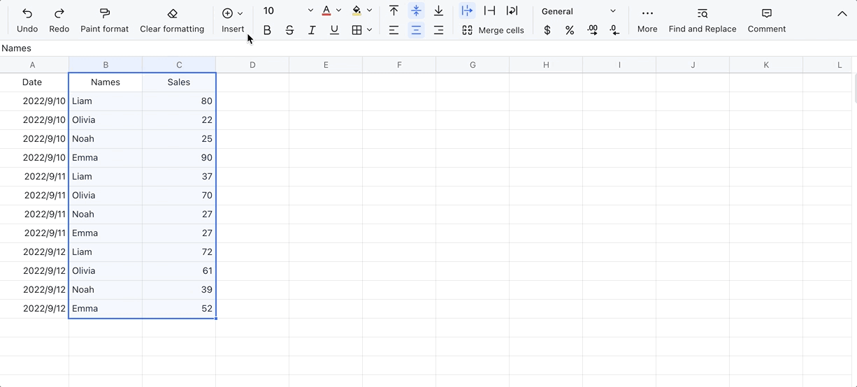 Use column charts in Sheets
