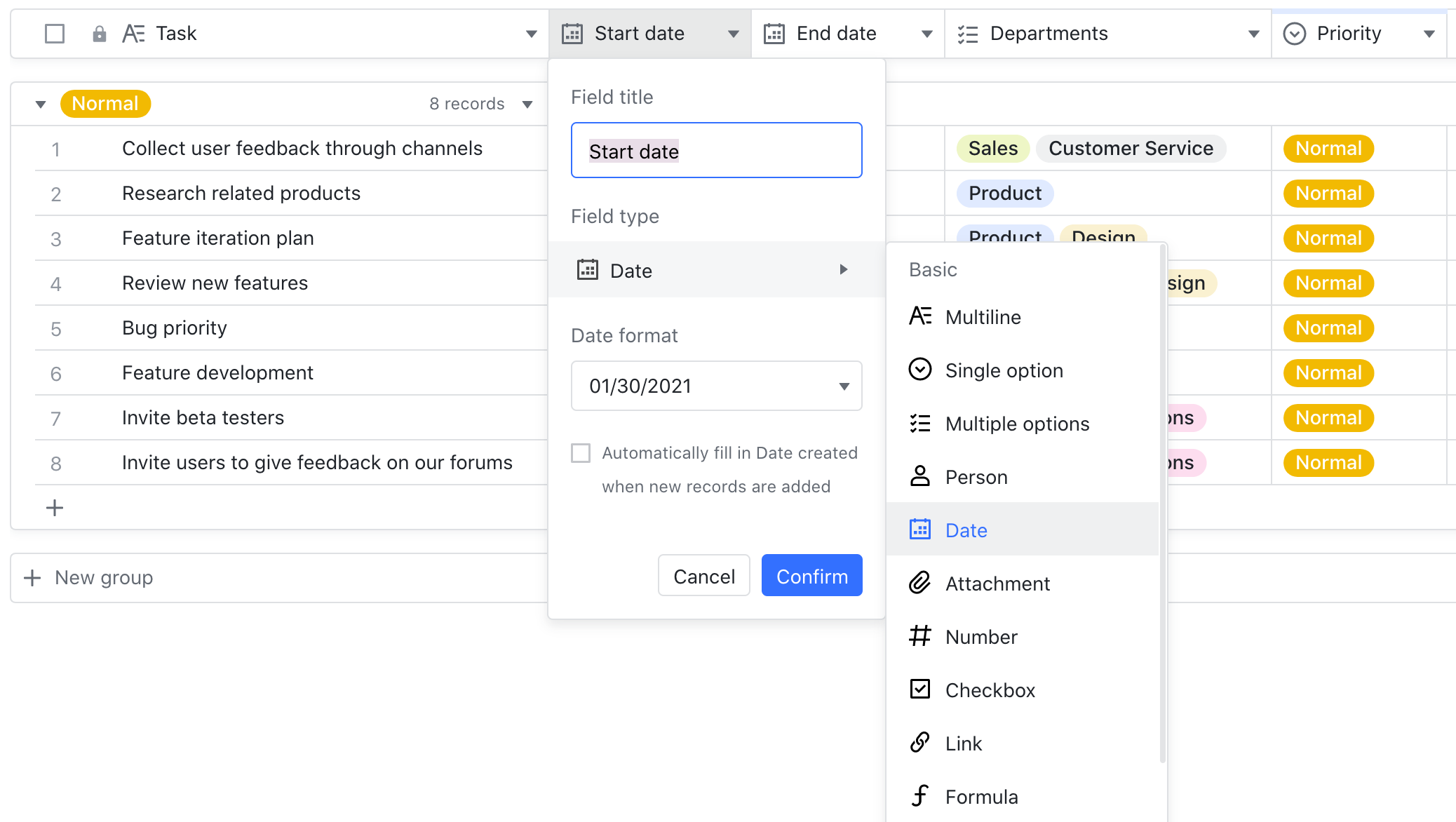 Use date fields in Base