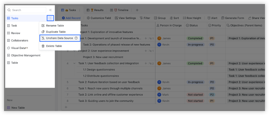 Share data sources with organization members in Base