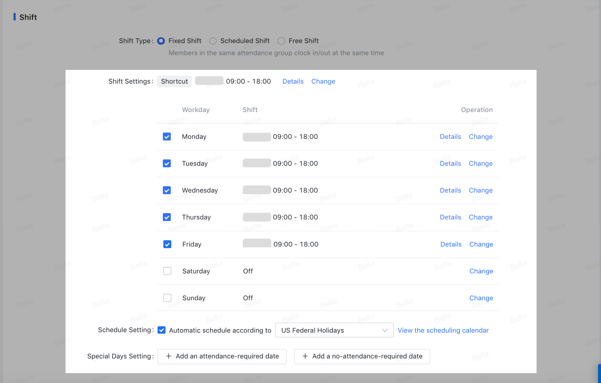 Admin | Set fixed shift attendance