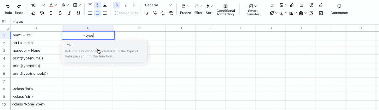 TYPE function for Sheets