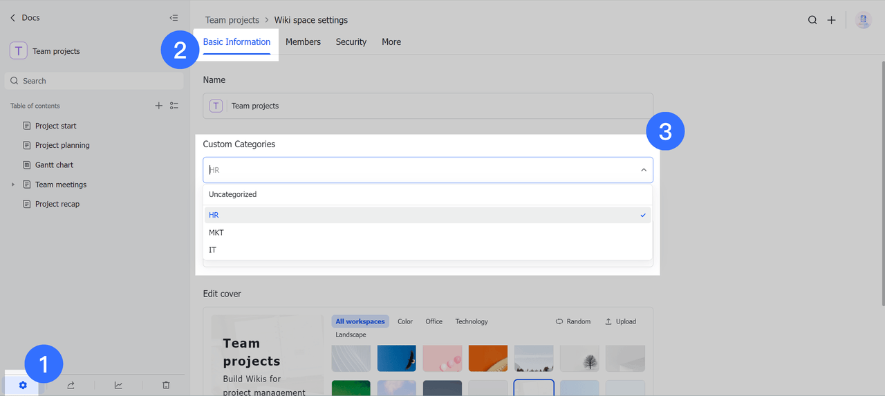 Admin | Set wiki space categories