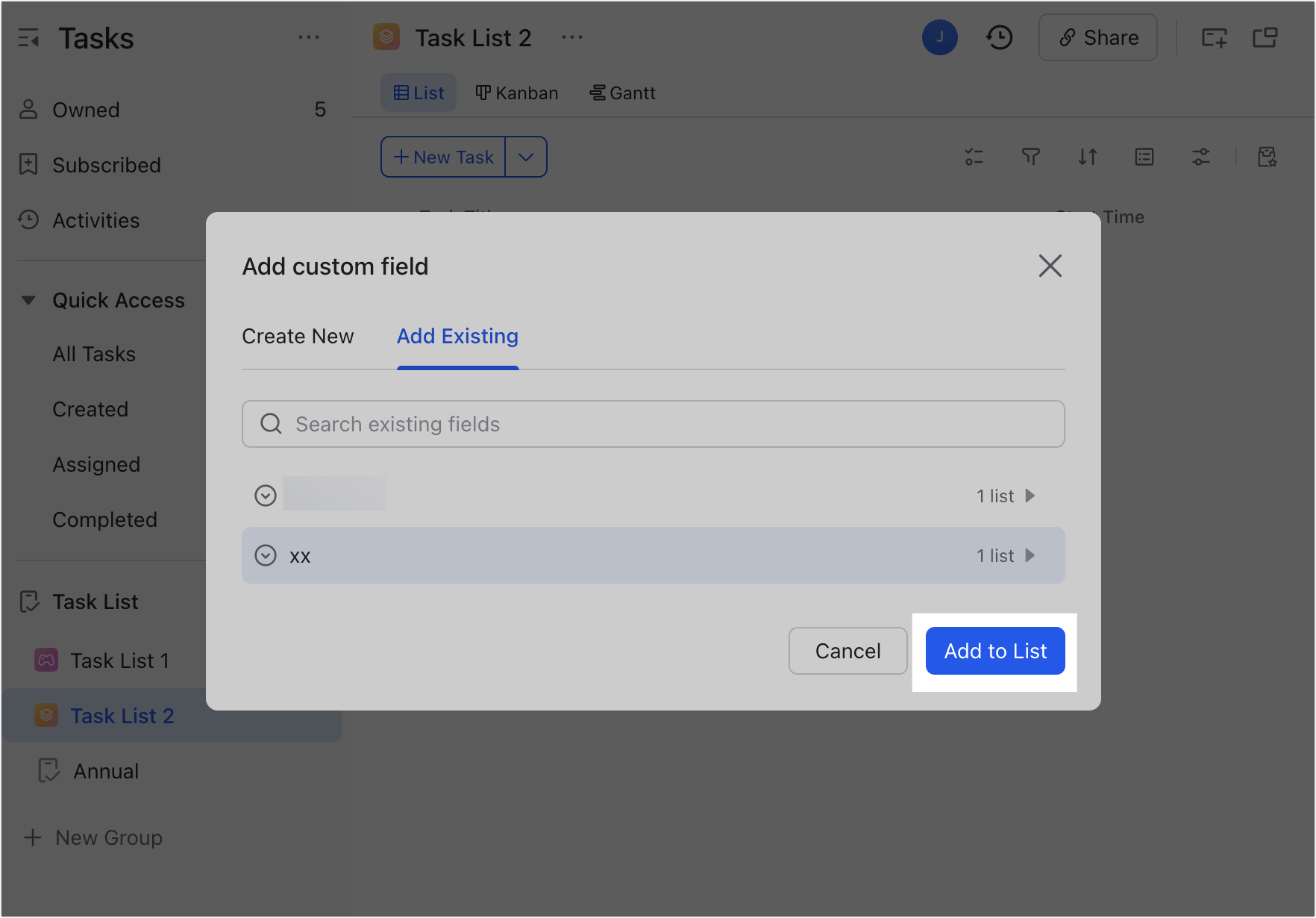 Add custom fields in Task List